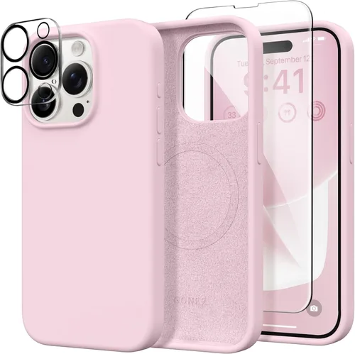 Vista 276 de GONEZ Funda magnética para iPhone 14, compatible con Magsafe, con protector de pantalla + protector de cámara, forro de microfibra antiarañazos