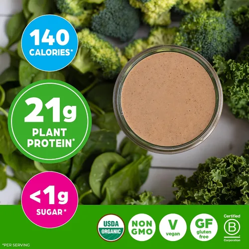 Vista 7 de Orgain - Proteína orgánica vegana en polvo + verduras, chocolate cremoso con sabor a budín de fresa - 21 g de proteína a base de plantas, sin