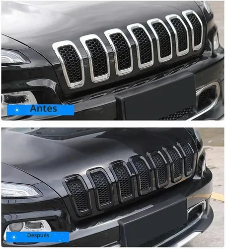 Vista 5 de Insertos de rejilla para parrilla compatible con Jeep Cherokee 2014-2018 cubierta de parrilla delantera anillos kit de molduras de marco 7 piezas