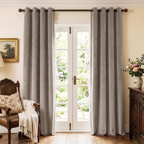 Vista 39 de StangH Cortinas de terciopelo gris de 84 pulgadas para oscurecer la habitación, con aislamiento térmico, cortinas gruesas y pesadas para sala