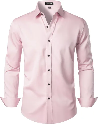 Vista 12 de JEMITOP Mens Stretch Wrinkle Free Dress Shirts Naranja quemado