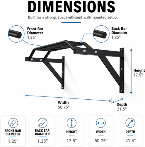 Vista 4 de REP Barra de dominadas montada en la pared para gimnasios en casa o garaje, barra recta o arco de agarre múltiple, ideal para kipping pull-ups