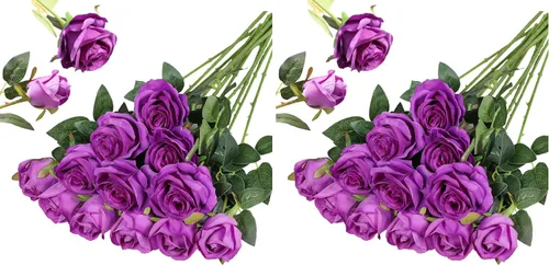 Vista 23 de Hawesome - Ramo de 12 rosas artificiales de seda con tallo largo para decoración del hogar, boda, fiesta (Negro-1)