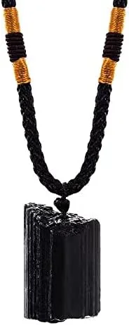 Vista 6 de CIFIBIFUN Collar de turmalina negra 2021, colgante de pilar de cristal, piedra natural original, protección metafísicamente psíquica, Piedra