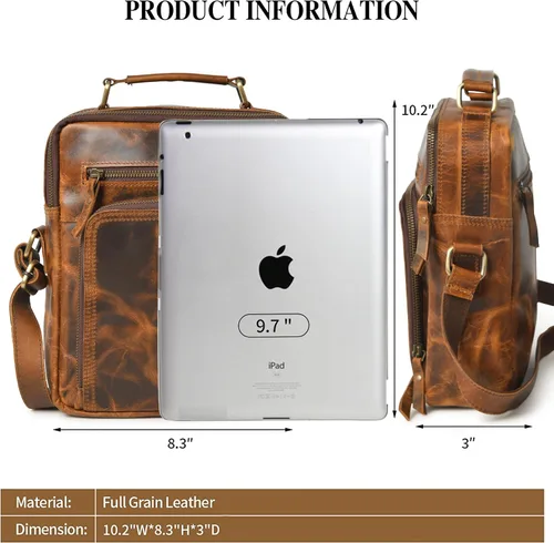 Vista 3 de Bolso bandolera pequeño de cuero para hombre, bolso de cuero para hombre, bolso de hombro vintage, bolso cruzado para el trabajo