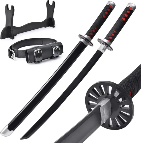 Vista 10 de Demon Slayer - Espada para niños de 31 pulgadas, hoja de bambú con cinturón y soporte de espada, espada de anime de textura original, Katana Demon