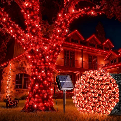 Vista 10 de Joomer Luces Solares Navideñas en Cadena, 39 pies, 100 LED, luces impermeables para exteriores con 8 modos de luces centelleantes para jardín