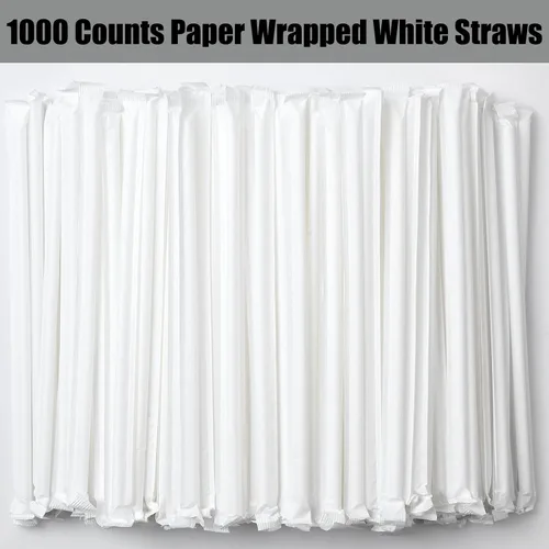 Vista 2 de ALINK 1000 popotes flexibles blancos, pajitas flexibles de plástico envueltas individualmente, 7.75 x 0.23 pulgadas