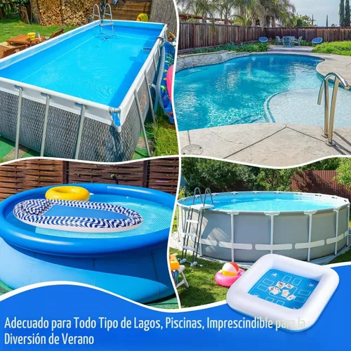 Vista 6 de Mesa de juego inflable para piscina con cartas impermeables (35.5 x 35.5 pulgadas, azul/blanco)