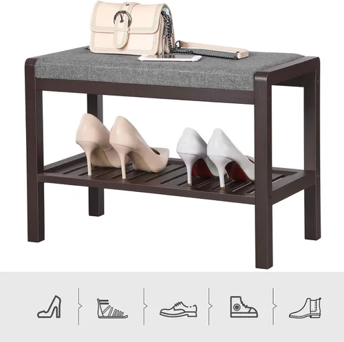 Vista 7 de SONGMICS Zapatero con asiento acolchado tapizado, estante de almacenamiento, organizador de zapatos, soporta hasta 350 libras, ideal para entrada