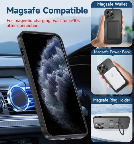 Vista 2 de MAGIC JOHN Funda para iPhone 11 Pro [compatible con Magsafe] [con soporte de metal magnético] [a prueba de golpes de grado militar] Negro