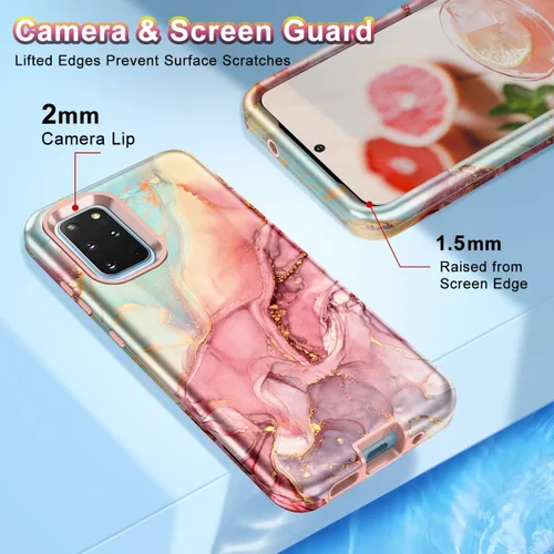 Vista 3 de Btscase Funda para Samsung S20 Plus/S20+, mármol 3 en 1, resistente a prueba de golpes, cuerpo completo, policarbonato duro y suave, protección