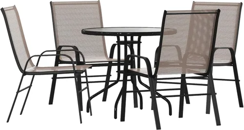 Vista 9 de Flash Furniture Brazos - Juego de comedor para patio al aire libre de 3 piezas, 2 sillas apilables flexibles color gris, mesa redonda de vidrio