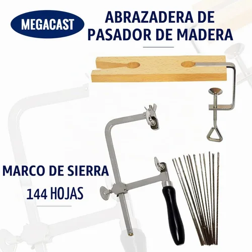 Vista 2 de 3 en 1 Sierra de joyero profesional Set Sierra Marco 144 cuchillas Madera Pin Abrazadera Metal