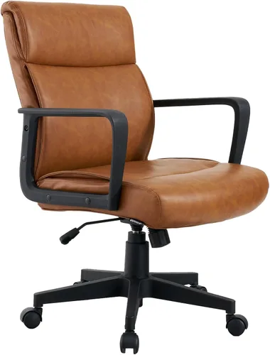 Vista 7 de Artswish Silla de oficina de cuero marrón, silla ergonómica de computadora con brazos de ruedas, silla de trabajo ajustable giratoria de 360°