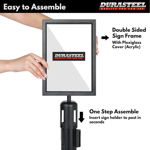Vista 5 de DuraSteel Soporte de Letrero con Poste de Exhibición Vertical - Marco de Doble Cara para 8.5'' x 11'' - Control de Multitudes y Barrera de Cola