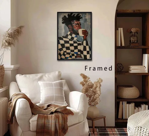Vista 4 de Arte de pared enmarcado en lienzo afroamericano negro y blanco, personas abstractas, pintura, imágenes, decoración de pared, moda, moderno, hombre