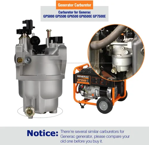 Vista 4 de HUZTL Carburador para Generac GP5000 GP5500 GP6500 0J58620157 5KW 5.5KW 6.5KW 389cc Generador 0G8442A111 Carburador con Kit de Ajuste de Filtro