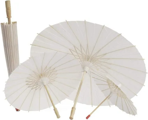 Vista 7 de Paraguas de papel resistente a la lluvia sombrilla china hecha a mano ideal para bodas damas de honor blanco puro 2