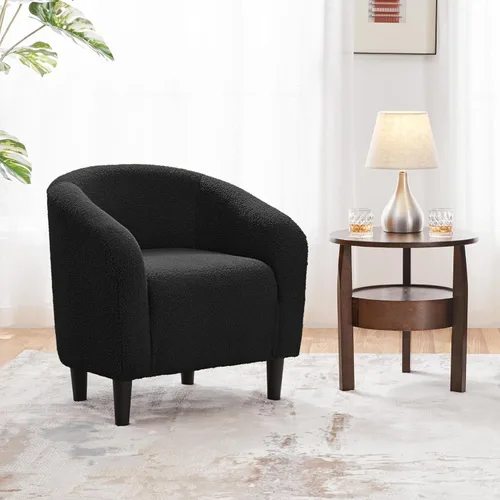 Vista 2 de Topeakmart Silla de barril, silla de acento de sherpa suave, silla auxiliar de club, estilo moderno, asiento profundo, sillón de barril para sala