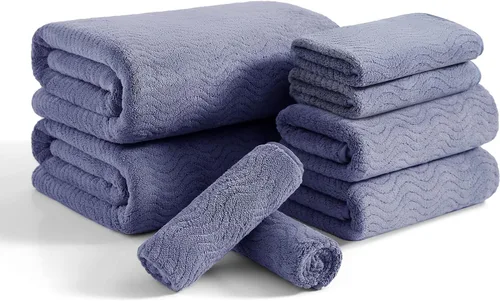 Vista 35 de Juego de toallas de baño de 8 piezas 2 toallas de baño grandes de gran tamaño, 2 toallas de mano y 4 paños Juego de toallas de baño ultrasuaves