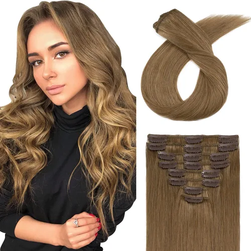 Vista 20 de Extensiones de cabello con clip, cabello humano Remy, extensiones de cabello largo lacio de una pieza con 5 clips, con gancho para colgar