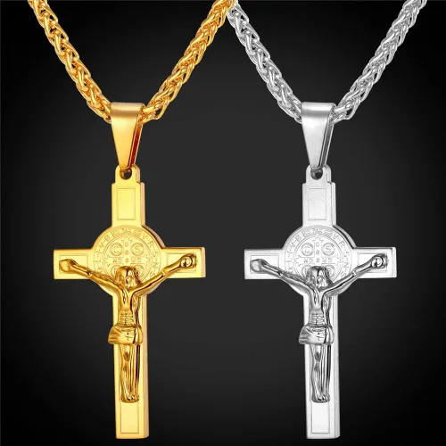 Vista 6 de U7 Russian Orthodox Cross PendantPraying HandsIchthys Sign for Men Women Stainless Steel 18K Gold Plated Jesus Pendant Christian Religious