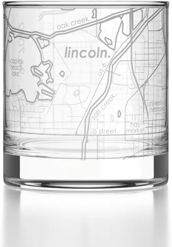 Vista 52 de Well Told Vaso de rocas grabado con mapa de Akron, Ohio, cristalería estilo antiguo (325ml, transparente) Vaso de bourbon grabado, regalos