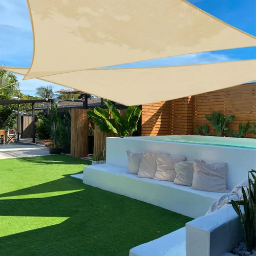 Vista 26 de TANG Toldo parasol triangular de 2 x 2 x 2 pies, para patio, tela permeable con bloqueo UV para pérgola, patio trasero, porche, terraza, jardín Beige