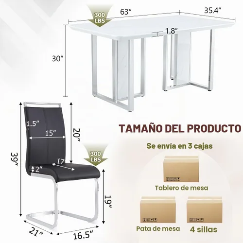 Vista 6 de Juego de mesa de comedor Marle blanca de 63 pulgadas para 4