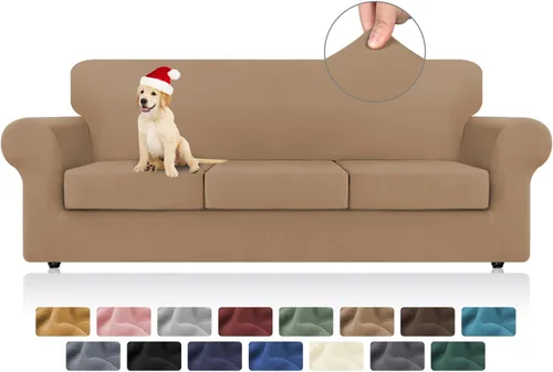 Vista 8 de KEKUOU 4 piezas de fundas elásticas para sofá de 3 cojines, fundas para sofá para mascotas, fundas para sofá lavables, suaves y elásticas, protector