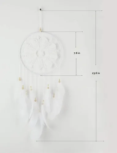 Vista 2 de Atrapasueños blancos para dormitorio, decoraciones colgantes hechas a mano con plumas blancas de encaje atrapasueños móvil para decoración
