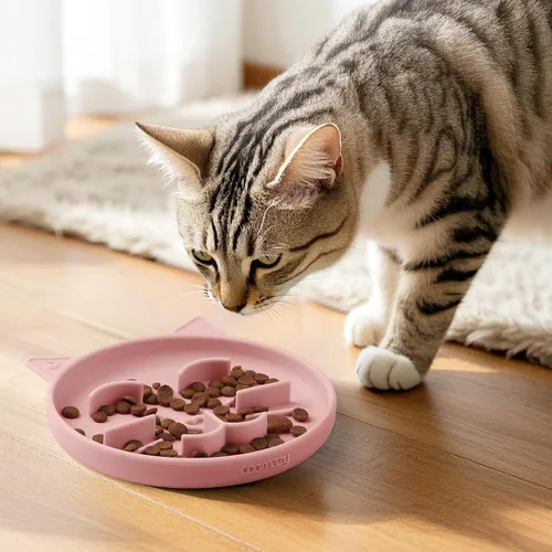 Vista 4 de Coomazy Alimentador lento del rompecabezas del animal doméstico del silicón Rosa