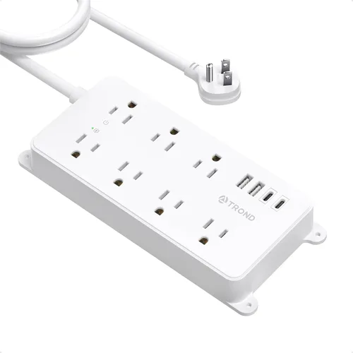 Vista 18 de TROND Regleta protectora contra sobretensiones, cable de extensión de 3 pies de enchufe plano, 5 tomas de corriente ampliamente espaciadas con 2 USB