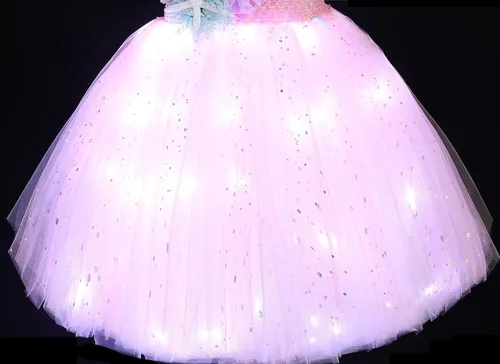 Vista 2 de Koatobbor Mermaid Princess Costume LED Light Up Mermaid Tutu Dress for Girls Halloween Dress Up Outfit 3-8Years
