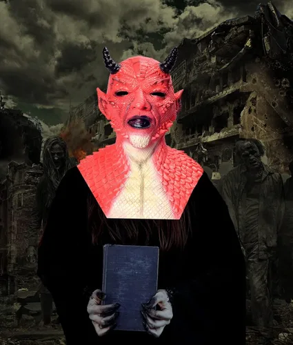 Vista 6 de Máscara de demonio Diablo Máscara de látex para la cabeza, máscara de terror, fantasma, diablo, fiesta de baile, bioquímica, alienígena zombi