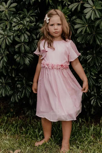 Vista 4 de GRACE KARIN Vestido de niña de flores para niñas, cuello redondo, lindo vestido de fiesta de boda de gasa para 5-12 años