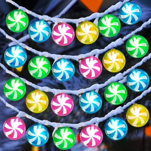Vista 9 de Honoson 2 Piezas Luces de Cadena de Bastón de Caramelo Decoración 5.5 pies 10 LED Funcionan con Batería Luces de Hadas Lindas Bombillas Dulces