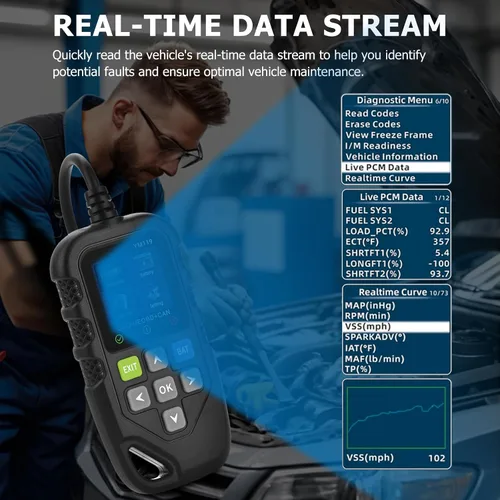 Vista 7 de Herramienta de diagnóstico Universal OBD II Escáner, Lector de código de fallas del motor del auto, Herramienta de escaneo de diagnóstico CAN, lee