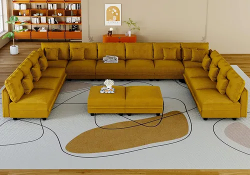 Vista 15 de LLappuil Sofá Seccional Modular con Asientos de Almacenamiento, Sofá Modular Convertible de Pana Chaise para Sala de Estar, Sofás de 5 Plazas con 3