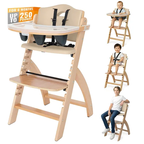 Vista 19 de Silla alta de madera Abiie Beyond Junior con bandeja - Trona ajustable y convertible para bebés y niños pequeños - De 6 meses a 113 kg - Resistente
