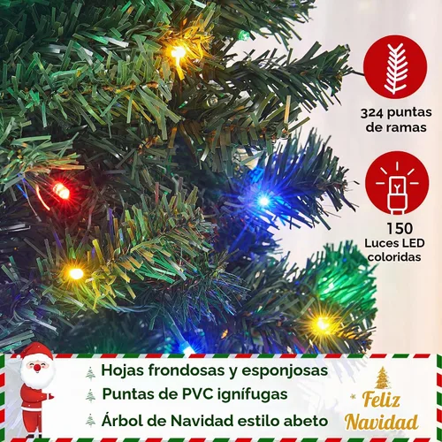 Vista 6 de Yaheetech - Árbol artificial de abeto preiluminado de 1.4 m con bisagras para árbol de Navidad con 150 luces LED multicolor y 324 puntas de rama