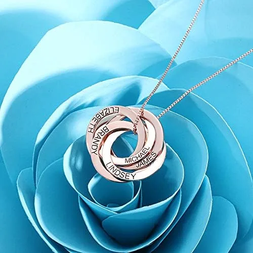 Vista 5 de Getname Necklace Collar de anillo ruso grabado personalizado personalizado con nombre de la familia, collar de plata esterlina 925, joyería
