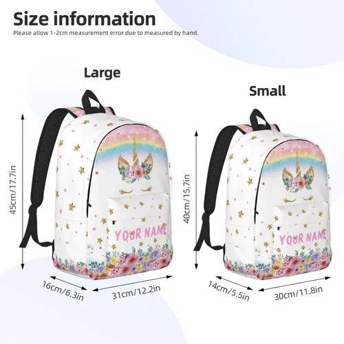 Vista 4 de Mochila personalizada para niñas y niños, mochilas personalizadas con nombre para niños, mochila escolar personalizada para viajes, Unicornio -2
