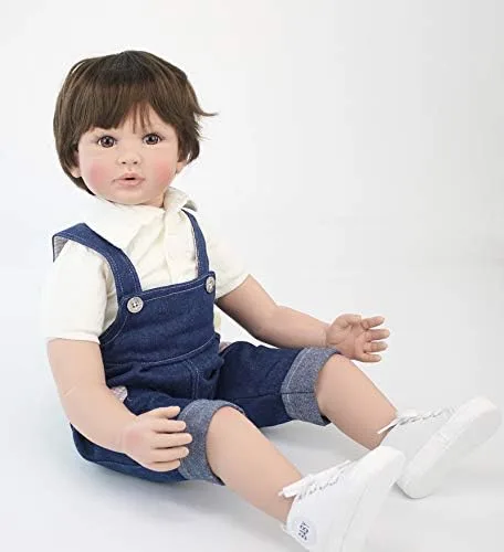 Vista 6 de RXDOLL Muñecas de bebé Reborn realistas de 24 pulgadas, 23.6 in, muñeca Reborn Bebe con ojos grandes con pantalones de mezclilla para niños, regalos
