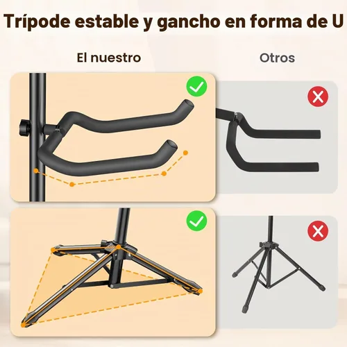 Vista 7 de New Bee Paquete de 2 soportes para guitarra, soporte de guitarra plegable