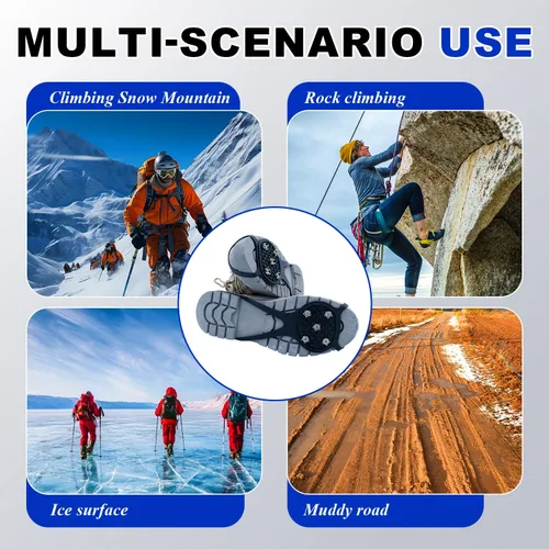 Vista 6 de Pinzas universales antideslizantes para zapatos de nieve con 5 dientes de acero, tacos de tracción, agarre de nieve y nieve, silicona antideslizante