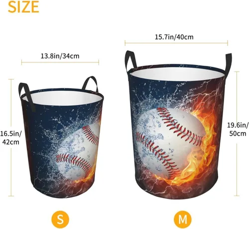 Vista 4 de Balón de béisbol deportivo en fuego y agua, cesta redonda para lavandería, cesta de almacenamiento, juguetes, organizador de ropa, contenedor