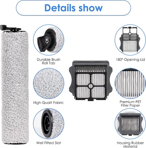 Vista 3 de Rodillos de cepillo de repuesto y filtros HEPA compatibles con Tineco Floor One S3/iFloor 3, aspiradora inalámbrica en seco y húmedo, kit