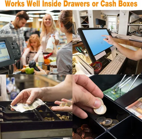 Vista 6 de Caja registradora de cinco rejillas, 5 billetes, 4 ranuras para monedas, bandeja para monedas, cajero, caja fuerte de almacenamiento ordenada (negro)
